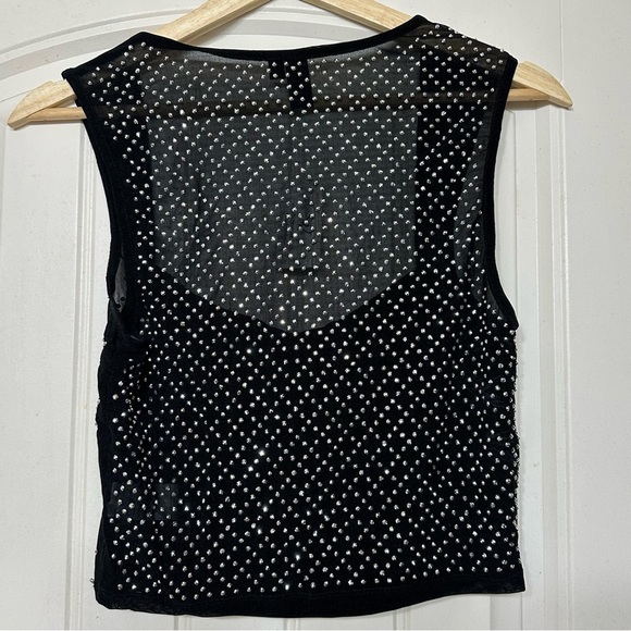 NWT Women’s Windsor Sparkle Bling Sleeveless Black Mesh Pearl Concert Top Large - Picture 2 of 6